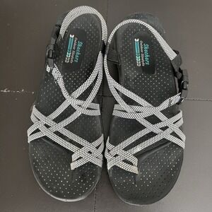 Womens Skechers Reggae Irie Mon Black/White Gray sandals‎ slingback size 8